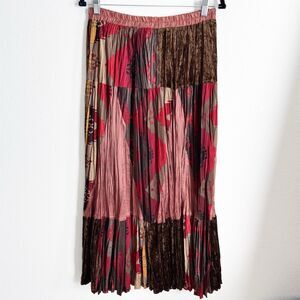 Vtg Circle T Skirt Womens Medium Burgundy Patchwork Velvet Maxi Western Festival